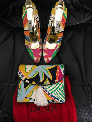#ad Women#x27;s Escada Pump Heels Shoes Size 37 7US Floral Print With Matching Purse $450.00