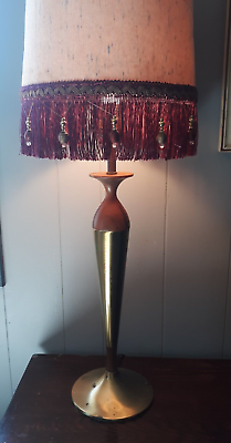 #ad #ad Vintage 1960#x27;s Mid Century Danish Modern WALNUT Wood amp; BRASS Table LAMP 35quot; MCM $75.00