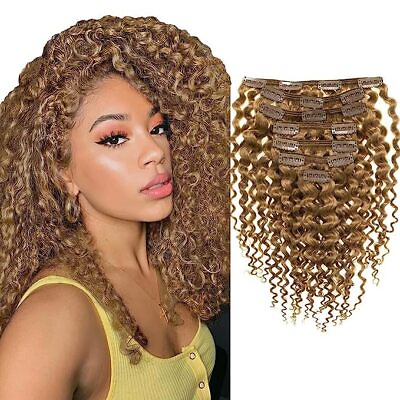 #ad Hair Full Head Curly Clip in Hair Extensions Real 18 Inch Jerry Curly #27 $102.64