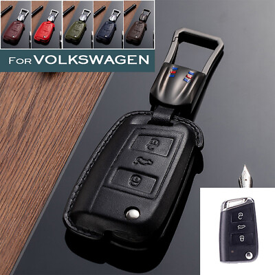 #ad For VW Jetta GTI Real Leather Style Smart Key Fob Protective Case Cover Shell $32.76