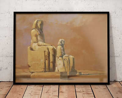 #ad Colossi of Memnon Water Painting Framed Print Canvas Poster Egypt Statue GBP 242.84