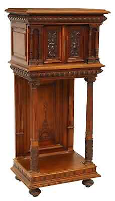 #ad Antique Cabinet French Neoclassical Carved Walnut On Stand Figural E. 1900s $1599.00
