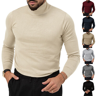#ad Mens Jumper Winter Warm High Neck Tops Sweater Slim Fitted Shirt Blouse Pullover $29.89