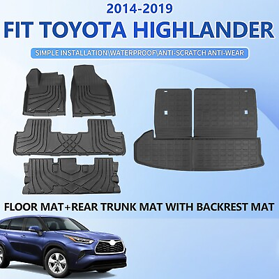 #ad Fit 14 19 Toyota Highlander 7 Seats TPE Floor Mats Trunk Mats With Backrest Mats $180.49