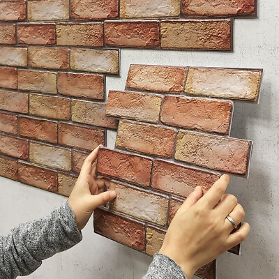 #ad 10Pcs 3D Tile Brick Wall Sticker Self adhesive Waterproof PVC Panel Wallpaper $21.88