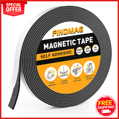 #ad Magnetic Strip Tape 15Ft Flexible Roll Adhesive Backed Magnet Strong Sticky Back $8.96