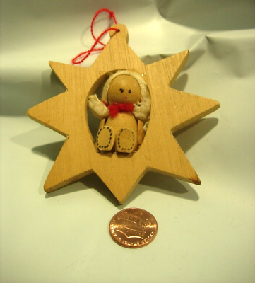 #ad CHRISTMAS TREE Ornament HOLIDAY DECOR WOOD VINTAGE BABY BLONDE GIRL STAR 3 1 2quot; $4.99