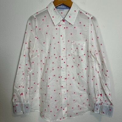 #ad Boden Womens Size 6 Polka Dot Long Sleeve Button Down White Pink Polka Dot $19.99