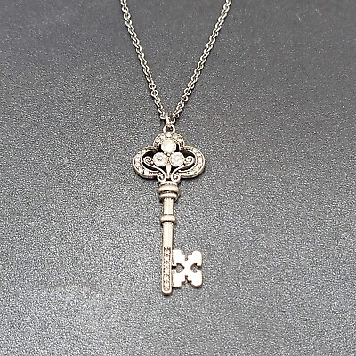 #ad Key Necklace Silver tone Crystal Key Pendant 22quot; $18.00