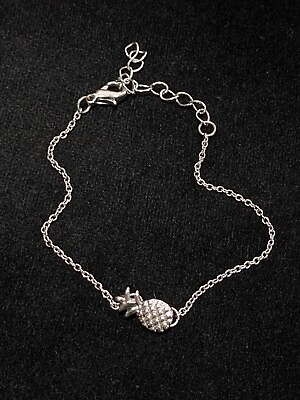 #ad Silver Tone Pineapple Chain Summer Beachy Coastal Bracelet 7 9 inches $6.99