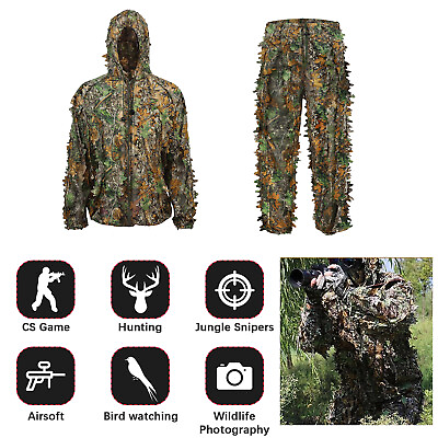 #ad Tactical Woodland Camouflage Ghillie Suit Sniper Clothes Jungle Hunting Set $27.99