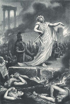 #ad BURNING GREAT FIRE OF ROME 64 AD EMPEROR NERO Old 1895 Art Print Photogravure $9.99