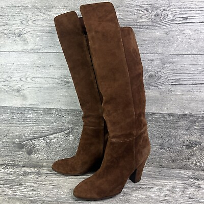 #ad Nine West Rust Brown Suede Leather Knee High Boots 8.5 The American Collection $9.80