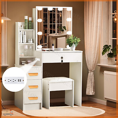 #ad New Makeup Dressing Table Vanity Table Set with Mirror amp; Power Station amp; Stool $184.90