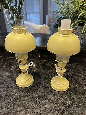 #ad Vintage Mid Century Table Desk Metal Tole Lamps Set Of Two Mustard Yellow $93.75
