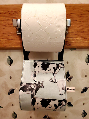#ad Handmade Fabric size Large Toilet Roll Paper Holder Mint Green Cow Print New $7.99