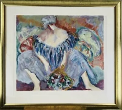 #ad BARBARA WOOD “Blue Lady” 1989 Large Expressionist Figure Limited Serigraph $500.00