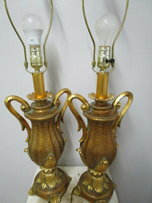 #ad Traditional Table Lamps Set of 2 Gold Leaf Detail for Living Room Bedroom $79.95