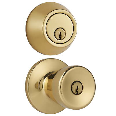 #ad Keyed Entry Polished Brass Tulip Doorknob and Deadbolt Combo Pack $19.00