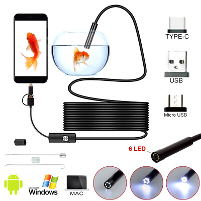 #ad 16.4ft 32.8ft LED Endoscope Borescope Snake Inspection Camera USB C for Android $22.71