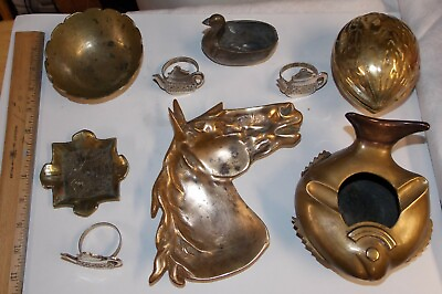#ad #ad 10 PCS SOLID BRASS ANTIQUE ASHTRAYS NUTCRACKER TRAY N RINGS 6.3 LBS TOTAL $95.00