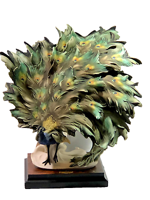 #ad RARE Giuseppe Armani Peacock#x27;s Plumage Sculpture 1726S Italy Box amp; Signed $1500.00