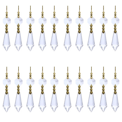 #ad 60 Gold Hook Hanging Drop Pendant Clear Chandelier Crystal Lamp Prisms Part 38mm $25.37