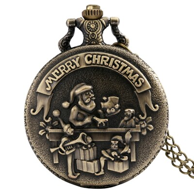 #ad Merry Christmas Santa Claus Elk Quartz Pocket Watch Christmas Gift for Men Women $4.64