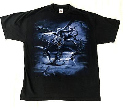 #ad 2007 Liquid Blue Y2K Men XL Flying Dragons Black Graphic T shirt 100% Cotton $13.45
