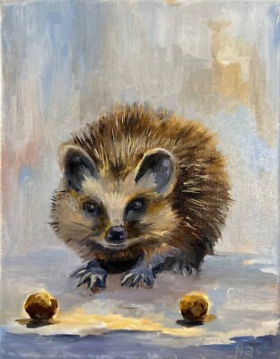 #ad Original painting8x10 inches Hedgehog Painting Animal Portrait Home GiftArt $49.00