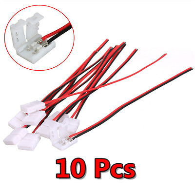 #ad 10Pcs PCB Cable 2 Pin LED Strip Connector 3528 5050 Single Color Adapter Useful GBP 21.90