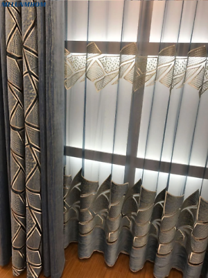 #ad Melunmhom Luxury Brown Geometric Design Curtains Room Blue Tulle Window Sheer $236.98