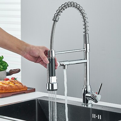 #ad Chrome Pull Down Kitchen Faucet with Sprayer Single Handle Swivel Sink Mixer Tap $28.99