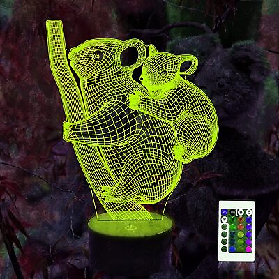 #ad 3D Koala Night Light Lamp Illusion Night Light 16 Color Changing Table Desk Deco $23.57