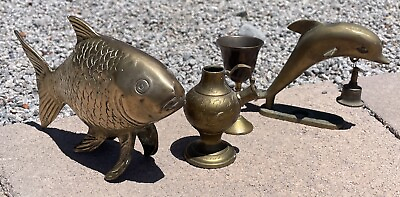 #ad Vintage Brass Collectibles Lot Of 4 Fish Dolphin Cup $34.49