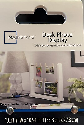 #ad Mainstays Desk Photo Display White Wood With Twine And Clothespin Clips $9.99