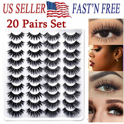 #ad 20 Pairs False Eyelashes Mink Natural Extension Black Makeup 3DBlack Soft Lashes $10.99