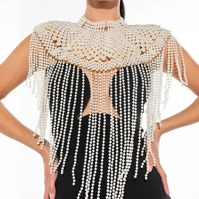 #ad Stonefans Rhinestone White Tassel Shoulder Chain Bikini Bra Jewelry For Women $198.99