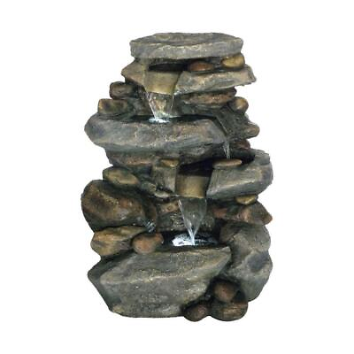 #ad Pure Garden Freestanding Fountain 25.5quot; Polyresin Stone Waterfall w LED Lights $111.00