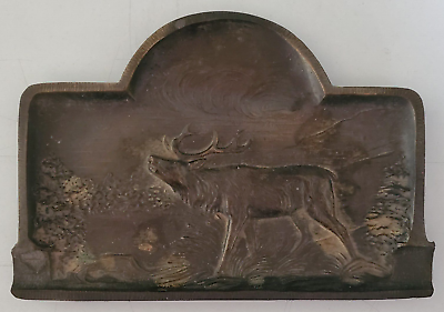 #ad Vintage Brass Metal Elk Stag Deer Small Tray Ashtray Trinket Tray $19.99