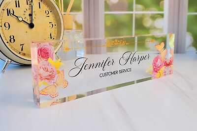 #ad Personalized Clear Acrylic Name Plate Plaque for Desk Flower Butterfly CAB09FW $25.99