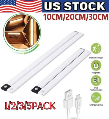 #ad LED Motion Sensor Under Cabinet Closet Light USB Rechargeable Kitchen Lamp Strip $40.68