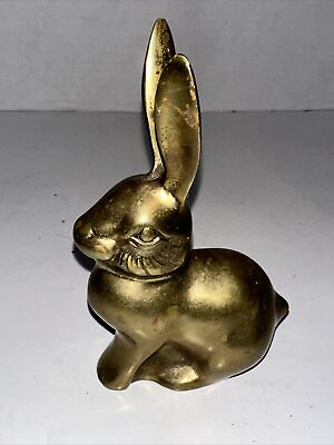 #ad Brass 5” Bunny Rabbit Hare Paperweight Decor Long Eared Animal Easter $9.88