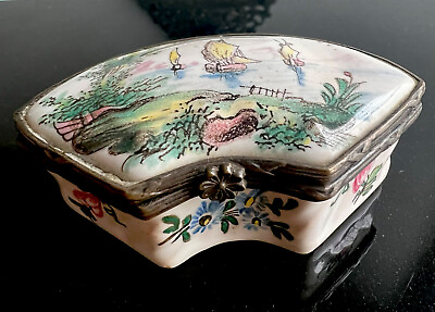 #ad Antique C19th French Veuve Perrin Faience Snuff Trinket Box $285.00