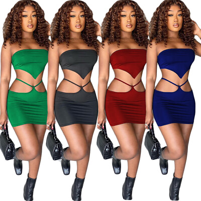 #ad Sexy New Women Bandage Hollow Out Sleeveless Wrap Solid Bodycon Club Dress 2pcs $17.56