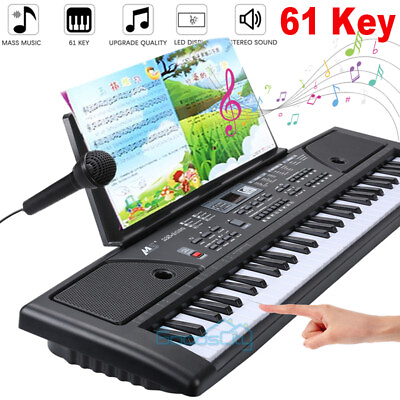 #ad 61 Key Digital Piano Keyboard Portable Electronic Instrument with Stand amp; Mic $37.99