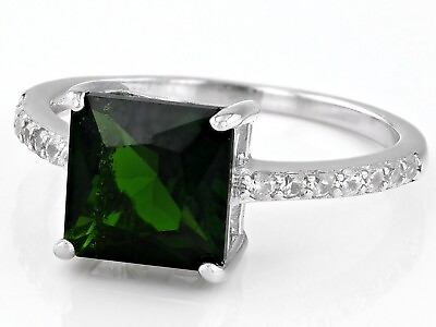 #ad 2.32CT SQUARE OCTAGONAL CHROME DIOPSIDE W 0.30CTW WHITE ZIRCON Sterling Size 8 $51.99