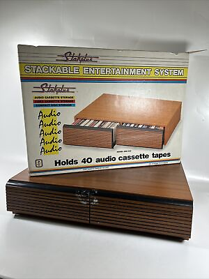 #ad Cassette Holder 2 drawers holds 40 faux wood storage case cabinet vintage holder $52.19