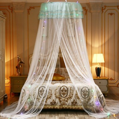 #ad Princess Mosquito Net Bed King Queen Lace Bed Canopy Crown w Lights String US $17.21