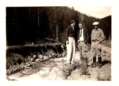 #ad Three People Standing on Edge of Forest Stream 1930s Vintage Found Photo 2.5x3.5 $7.49
